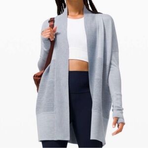 Lululemon Sit in Lotus Wrap Light Blue Cabincore 100% Merino Wool Thumbhole Yoga